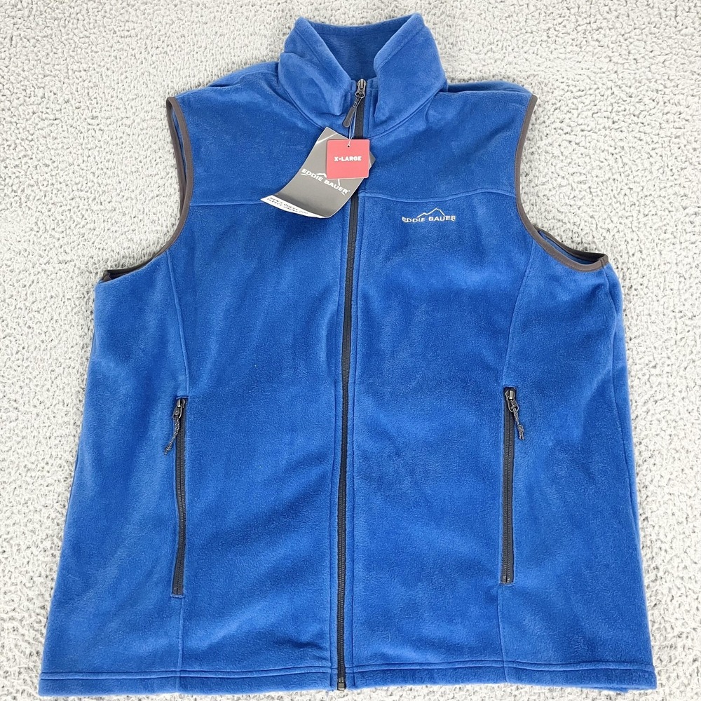 Eddie Bauer Vest‎ Mens XL Blue Quest 200 Fleece Full Zip Outdoor Hiking New